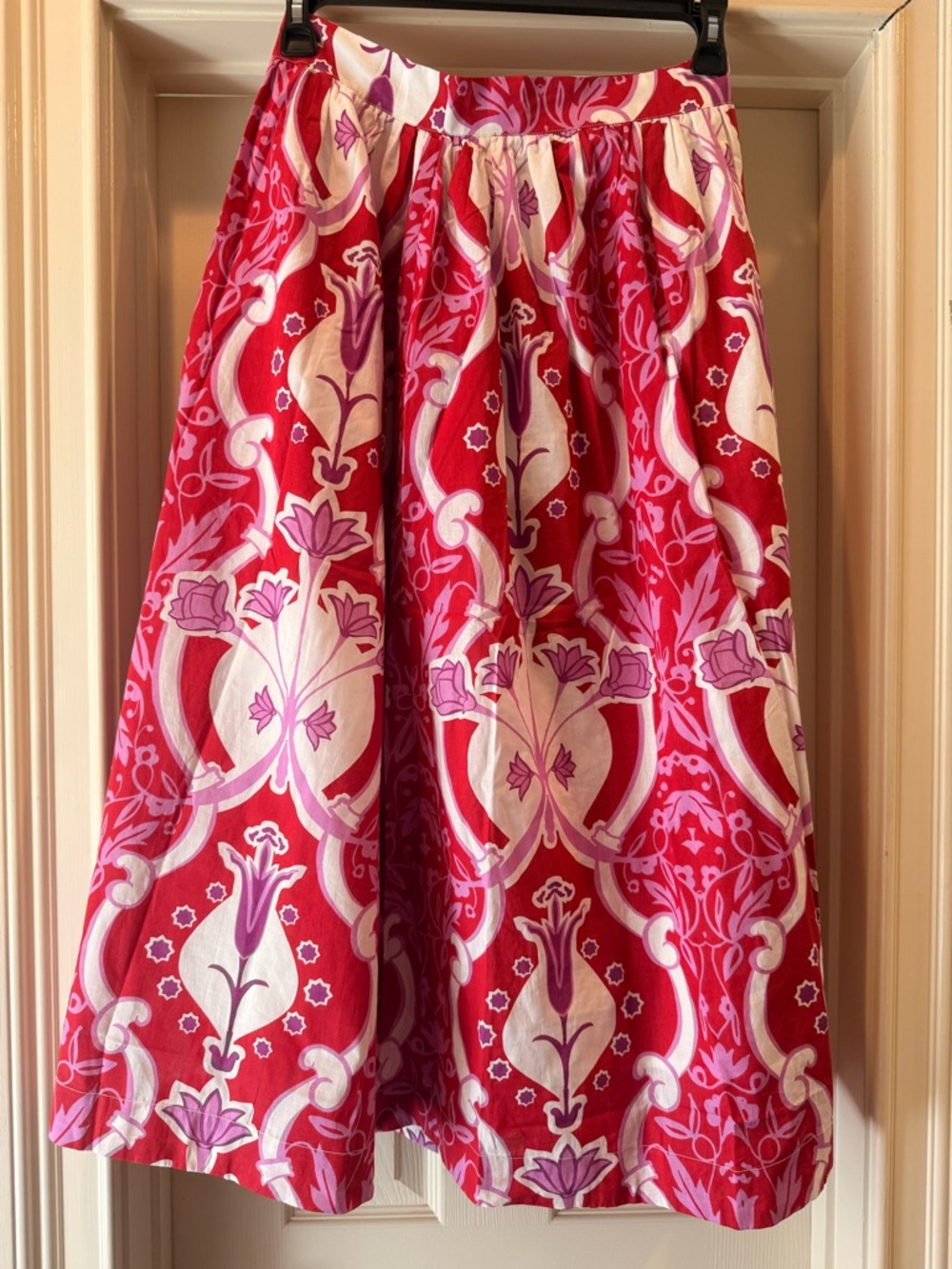 Beyond by Vera Red & Pink Printed Midi Skirt | Size L | Statement Summer Skirt - Picture 3 of 5